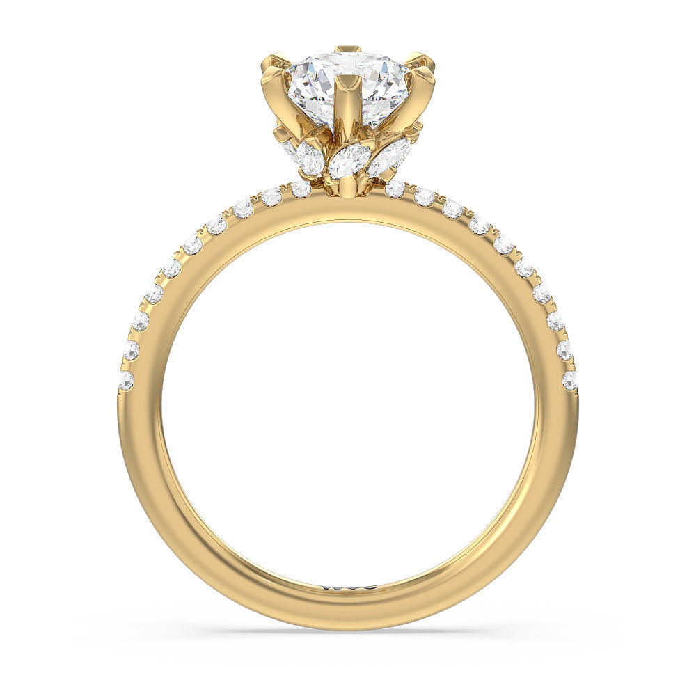 Round Cut Marquise Hidden Halo Engagement Ring with Lab Grown Diamond in 14KT Yellow Gold view 2
