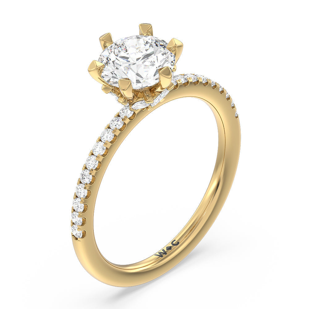 Round Cut Marquise Hidden Halo Engagement Ring with Lab Grown Diamond in 14KT Yellow Gold view 3
