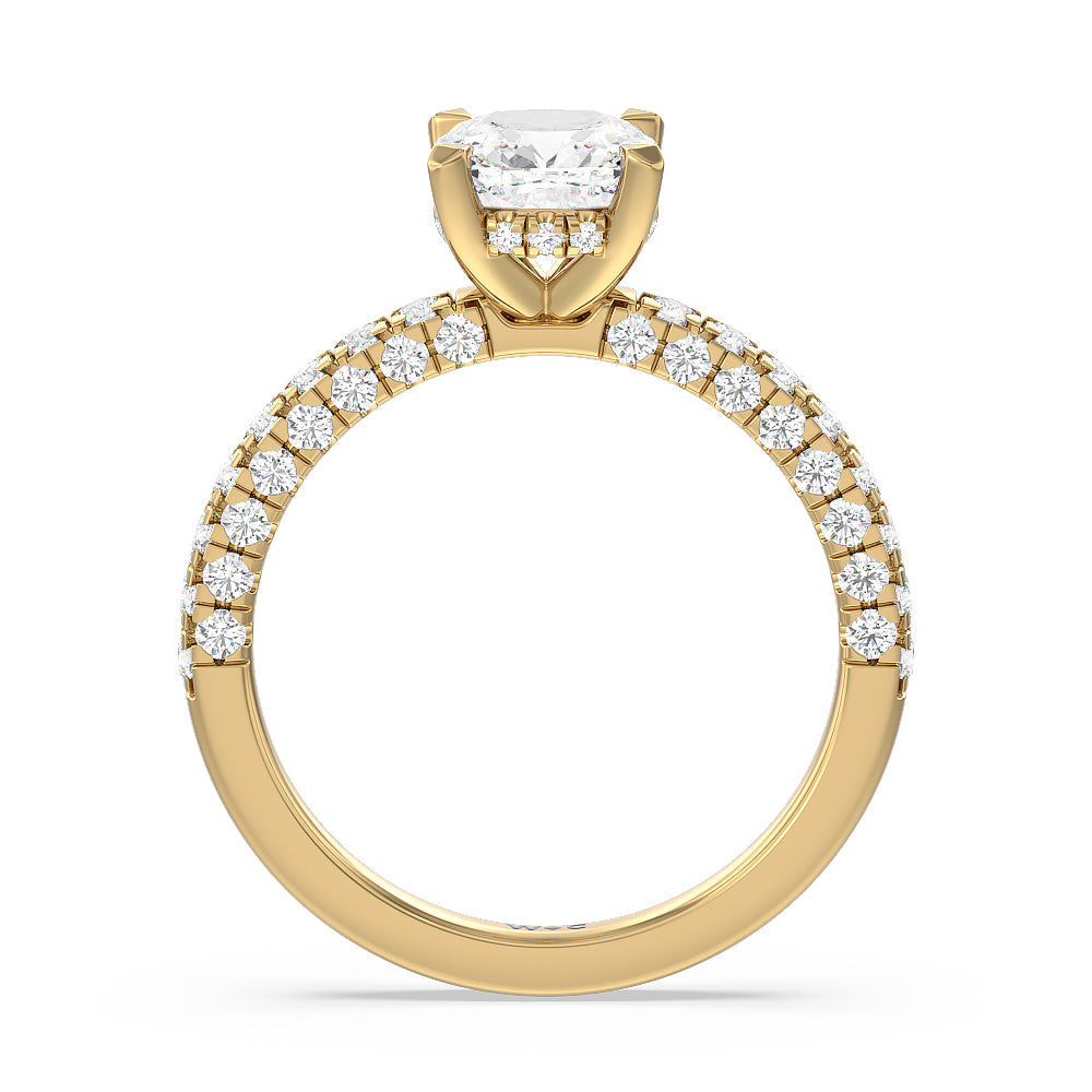 Aura Hidden Accent Engagement Ring with Cushion Cut Diamond in 14KT Yellow Gold view 2

