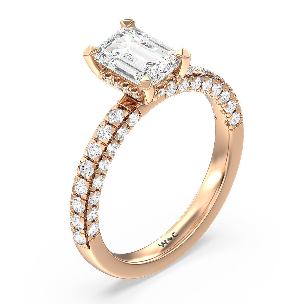Aura Hidden Accent Engagement Ring with Emerald Cut Diamond in 14KT Rose Gold view 3
