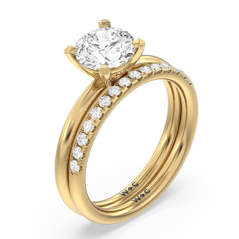 Classic Four Prong Petite Comfort Fit Solitaire Engagement Ring with Cushion Cut Diamond in 14KT Yellow Gold view 4
