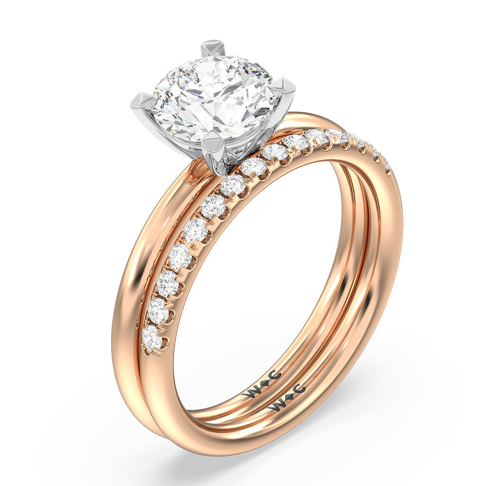 Classic Four Prong Petite Comfort Fit Solitaire Engagement Ring with Cushion Cut Diamond in 14KT White & Rose Gold view 4
