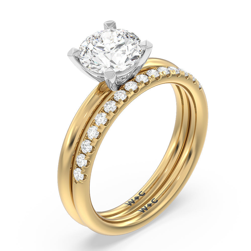 Classic Four Prong Petite Comfort Fit Solitaire Engagement Ring with Round Cut Diamond in 14KT White & Yellow Gold view 4
