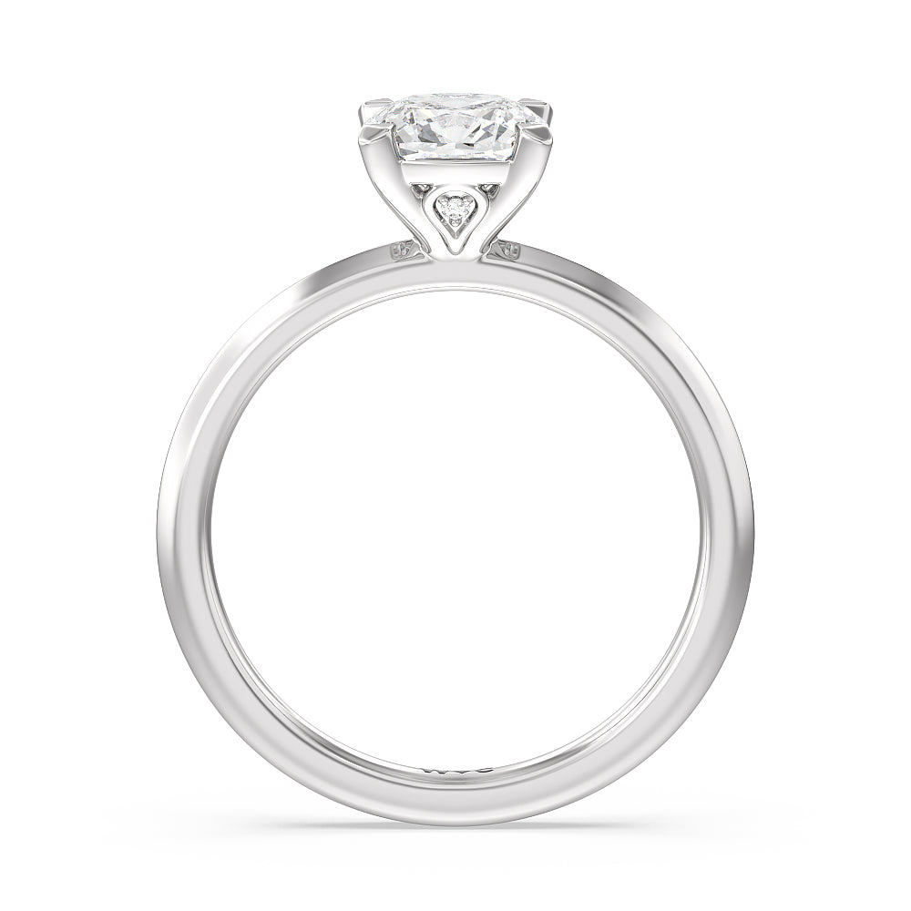 Knife Edge Shank Studded Kite Basket Solitaire Engagement Ring with Cushion Cut Diamond in 14KT Platinum view 2
