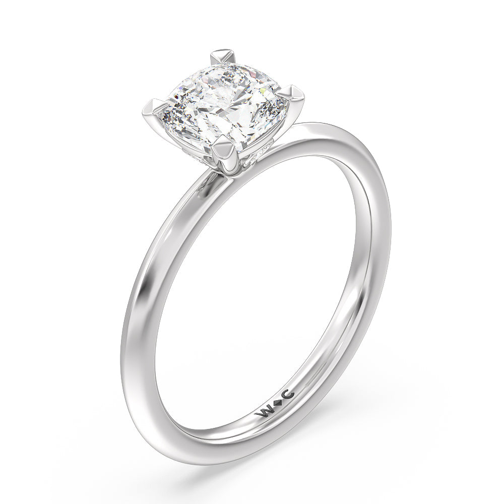 Knife Edge Shank Studded Kite Basket Solitaire Engagement Ring with Cushion Cut Diamond in 14KT Platinum view 3
