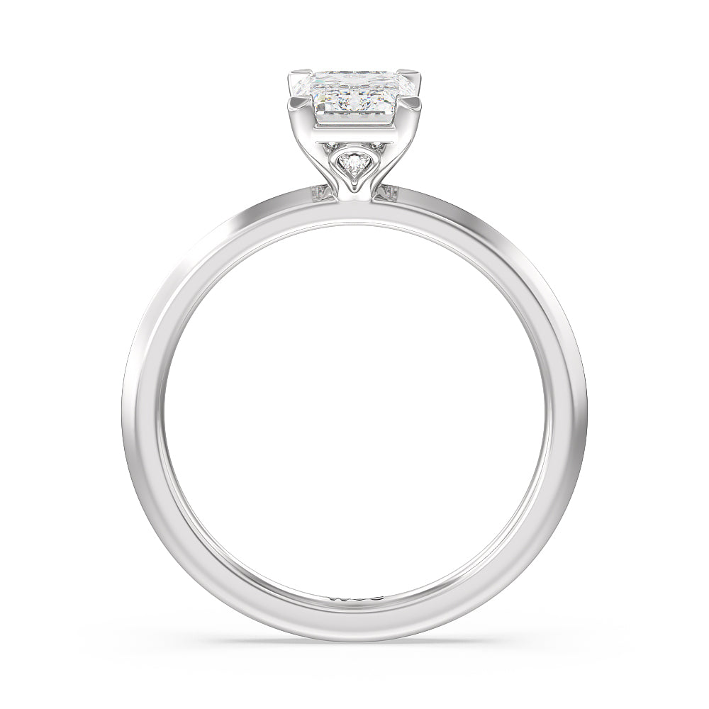 Knife Edge Shank Studded Kite Basket Solitaire Engagement Ring with Emerald Cut Diamond in 14KT Platinum view 2

