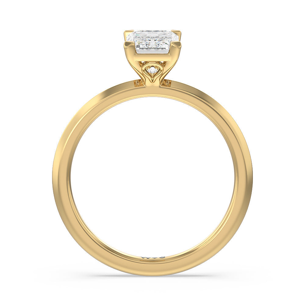 Knife Edge Shank Studded Kite Basket Solitaire Engagement Ring with Emerald Cut Diamond in 14KT Yellow Gold view 2
