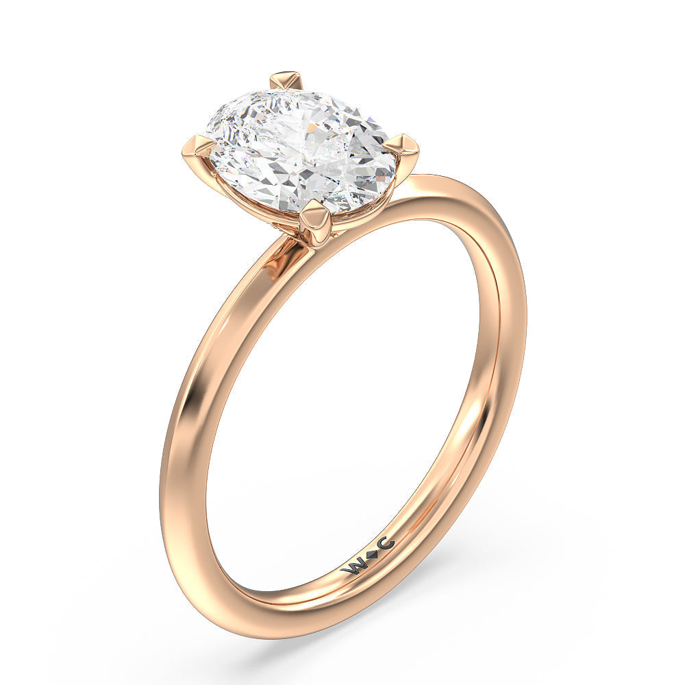 Knife Edge Shank Studded Kite Basket Solitaire Engagement Ring with Oval Cut Diamond in 14KT Rose Gold view 3

