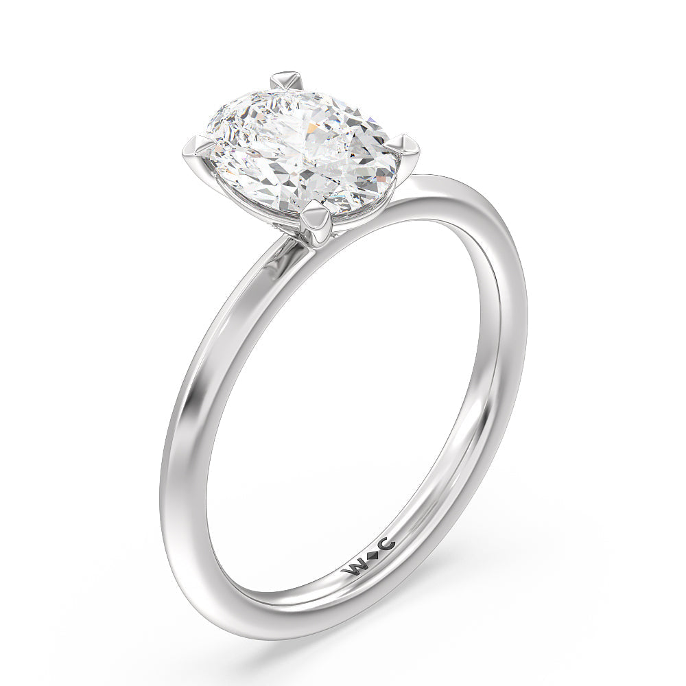 Knife Edge Shank Studded Kite Basket Solitaire Engagement Ring with Oval Cut Diamond in 14KT Platinum view 3
