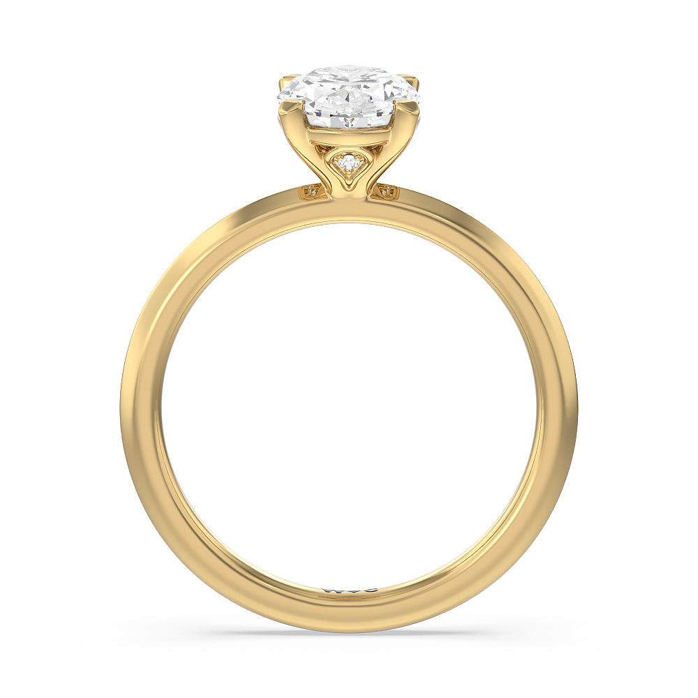 Knife Edge Shank Studded Kite Basket Solitaire Engagement Ring with Oval Cut Diamond in 14KT Yellow Gold view 2
