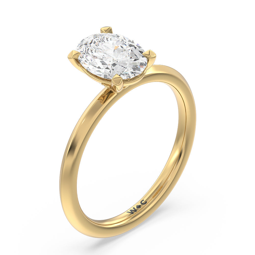 Knife Edge Shank Studded Kite Basket Solitaire Engagement Ring with Oval Cut Diamond in 14KT Yellow Gold view 3

