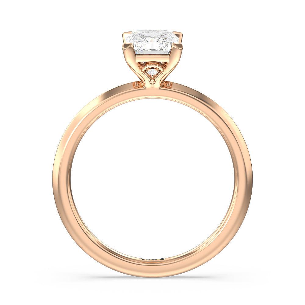Knife Edge Shank Studded Kite Basket Solitaire Engagement Ring with Radiant Cut Diamond in 14KT Rose Gold view 2
