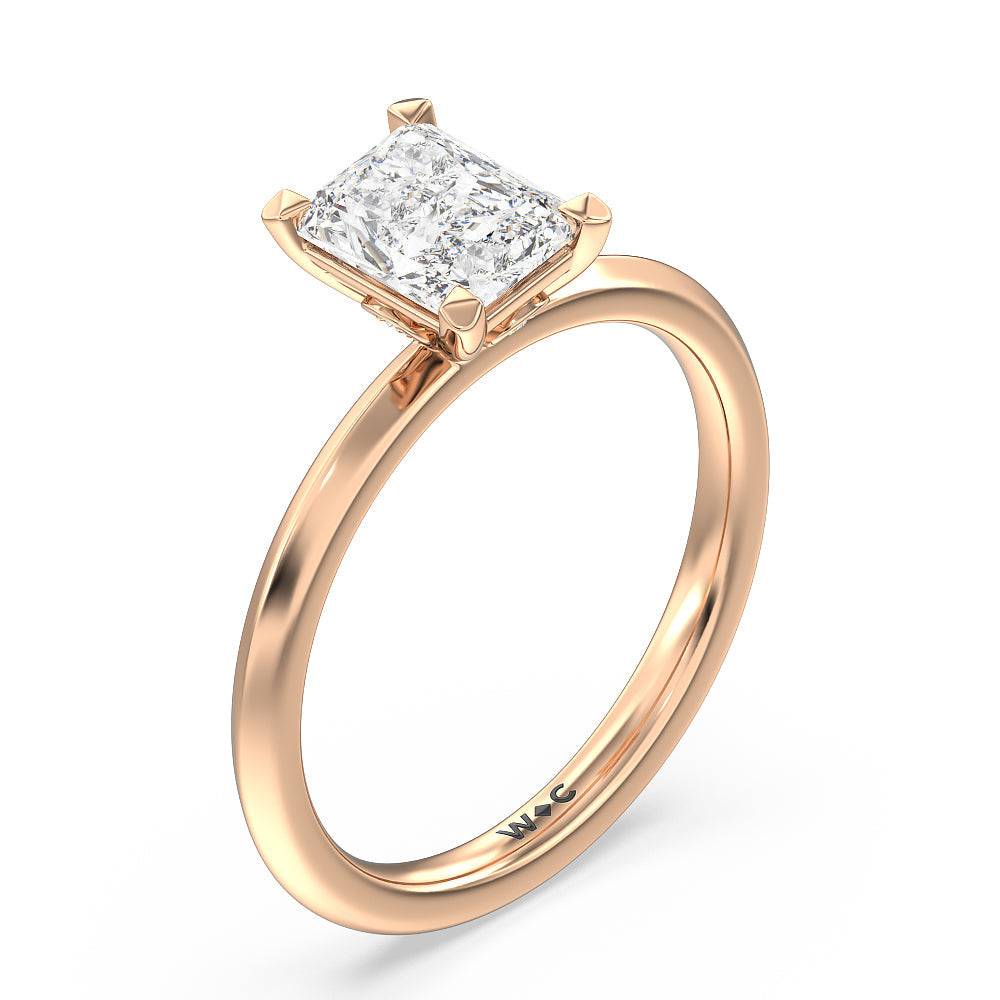 Knife Edge Shank Studded Kite Basket Solitaire Engagement Ring with Radiant Cut Diamond in 14KT Rose Gold view 3
