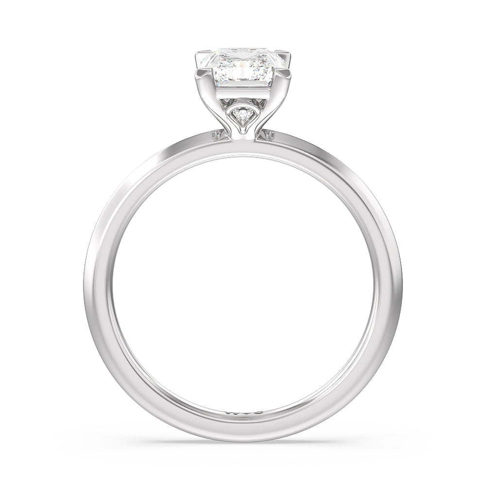 Knife Edge Shank Studded Kite Basket Solitaire Engagement Ring with Radiant Cut Diamond in 14KT Platinum view 2
