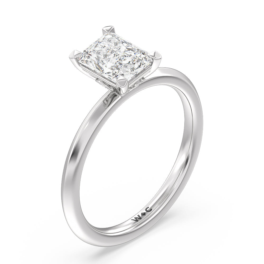 Knife Edge Shank Studded Kite Basket Solitaire Engagement Ring with Radiant Cut Diamond in 14KT Platinum view 3
