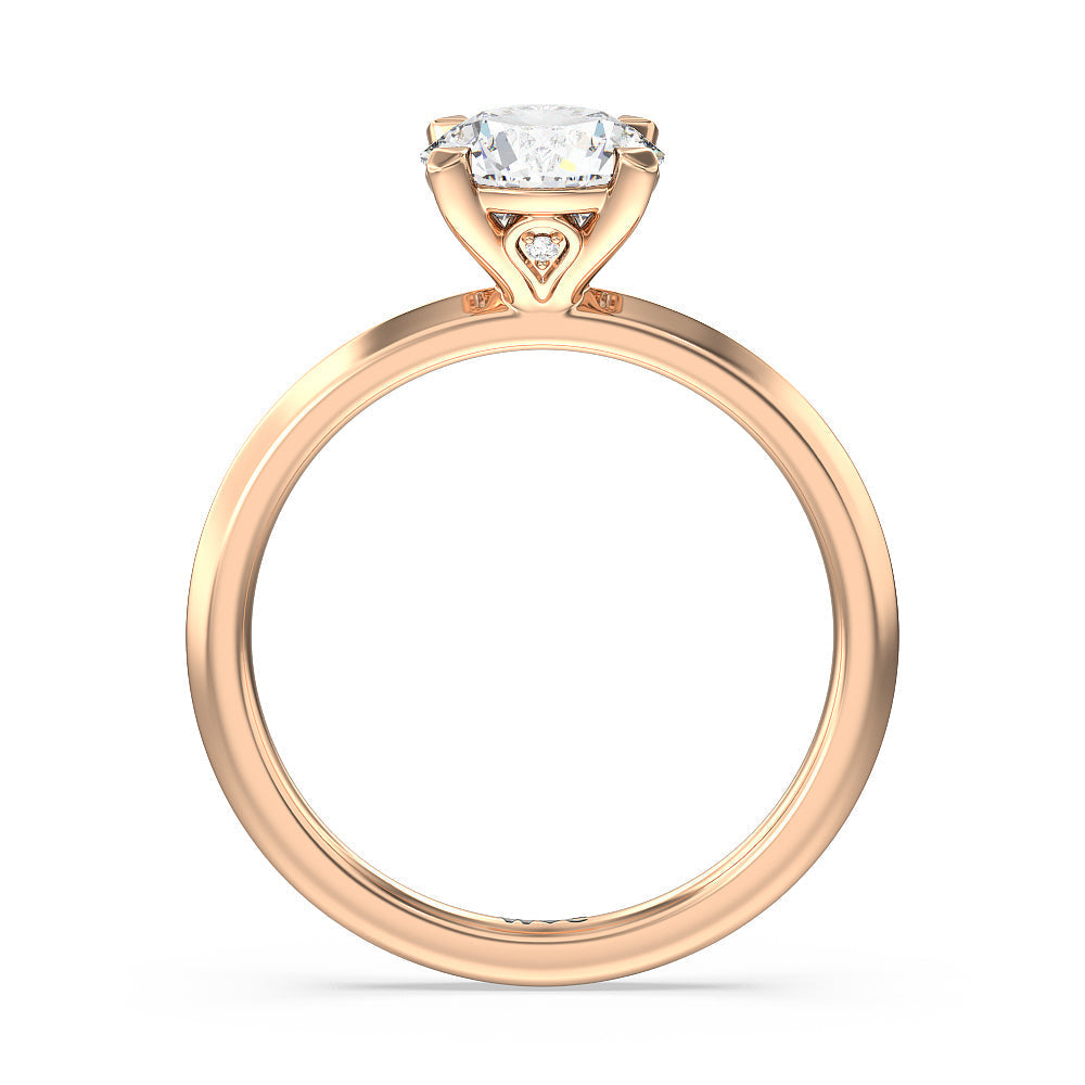 Knife Edge Shank Studded Kite Basket Solitaire Engagement Ring with Round Cut Diamond in 14KT Rose Gold view 2
