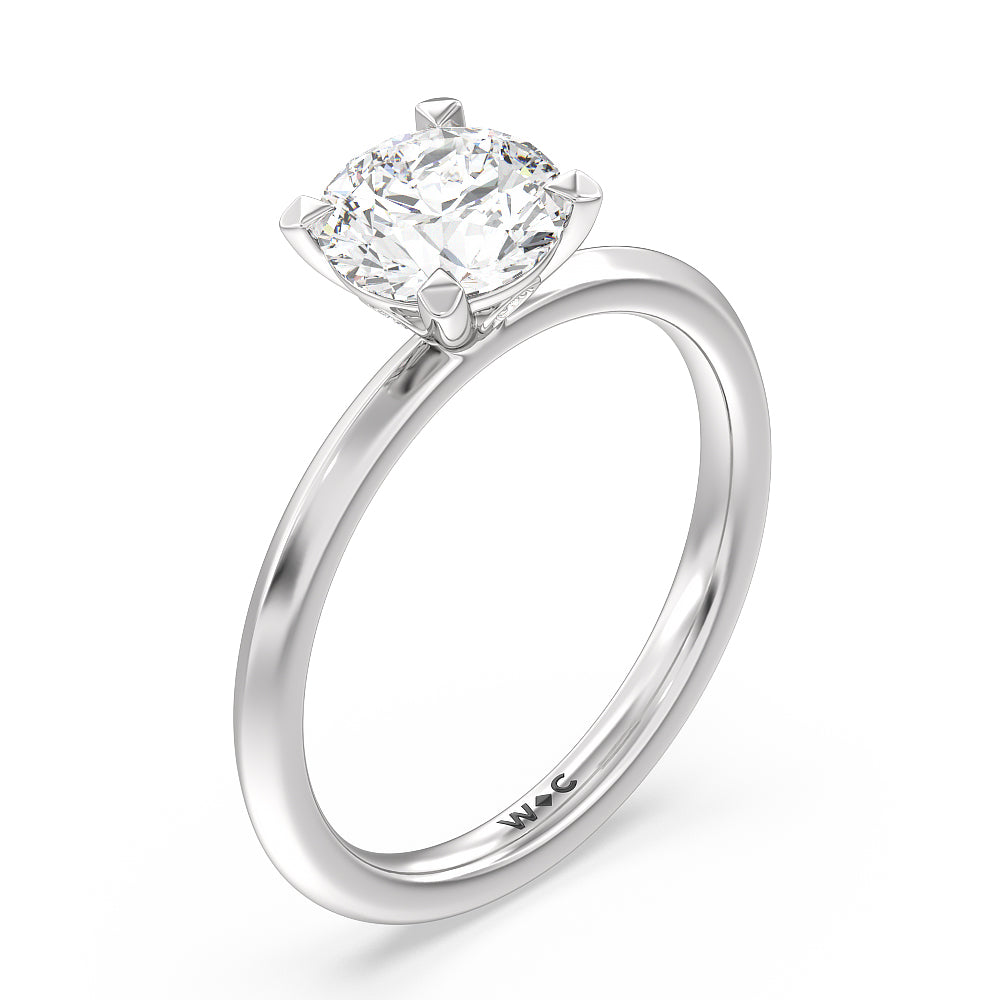 Knife Edge Shank Studded Kite Basket Solitaire Engagement Ring with Round Cut Diamond in 14KT Platinum view 3
