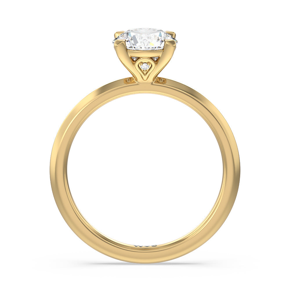 Knife Edge Shank Studded Kite Basket Solitaire Engagement Ring with Round Cut Diamond in 14KT Yellow Gold view 2
