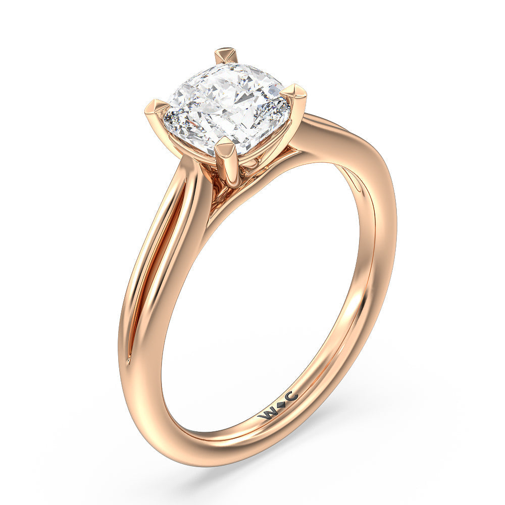 Cushion Cut Delicate Pinched Cathedral Solitaire Engagement Ring with Lab Grown Diamond in 14KT Rose Gold view 3
