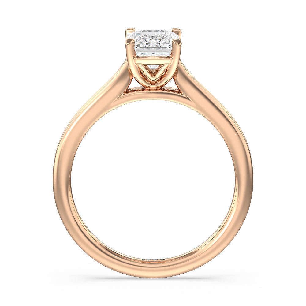 Emerald Cut Delicate Pinched Cathedral Solitaire Engagement Ring with Lab Grown Diamond in 14KT Rose Gold view 2
