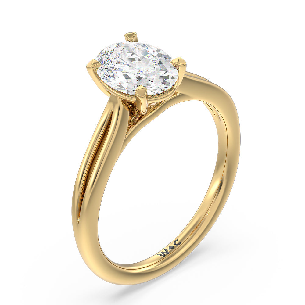 Oval Cut Delicate Pinched Cathedral Solitaire Engagement Ring with Lab Grown Diamond in 14KT Yellow Gold view 3
