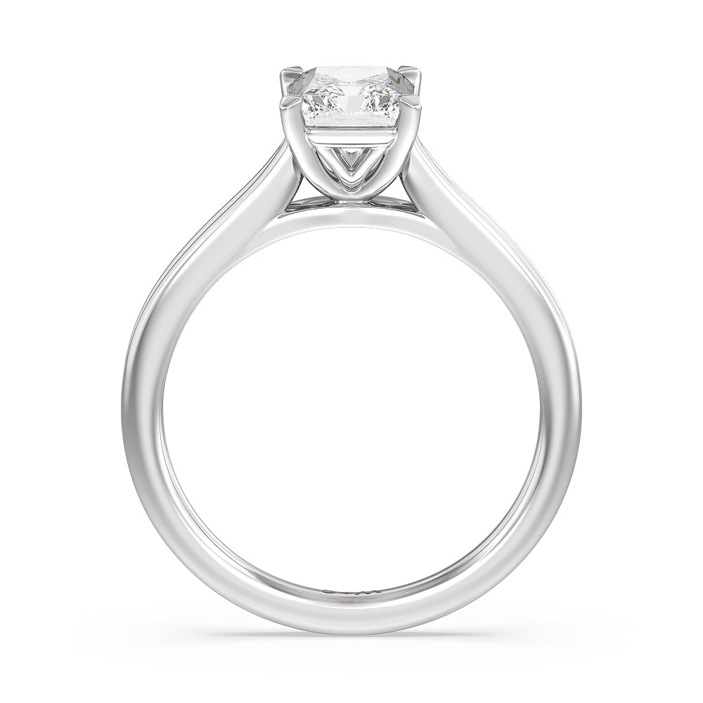 Radiant Cut Delicate Pinched Cathedral Solitaire Engagement Ring with Lab Grown Diamond in 14KT Platinum view 2
