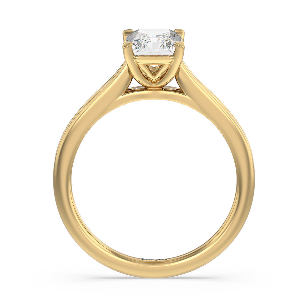 Radiant Cut Delicate Pinched Cathedral Solitaire Engagement Ring with Lab Grown Diamond in 14KT Yellow Gold view 2
