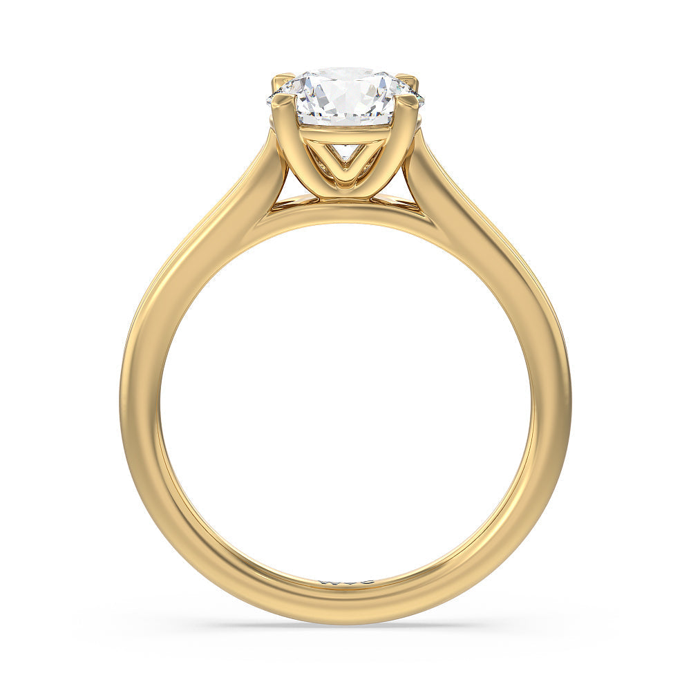 Round Cut Delicate Pinched Cathedral Solitaire Engagement Ring with Lab Grown Diamond in 14KT Yellow Gold view 2
