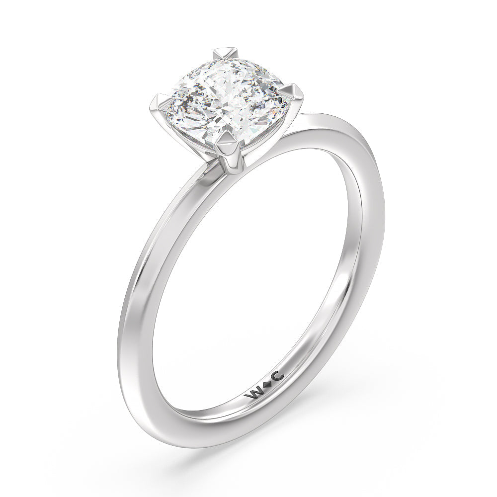 Cushion Cut Petite Knife Edge Solitaire Lab Grown Diamond Engagement Ring (E+ VVS+) with Lab Grown Diamond in 14KT Platinum view 3
