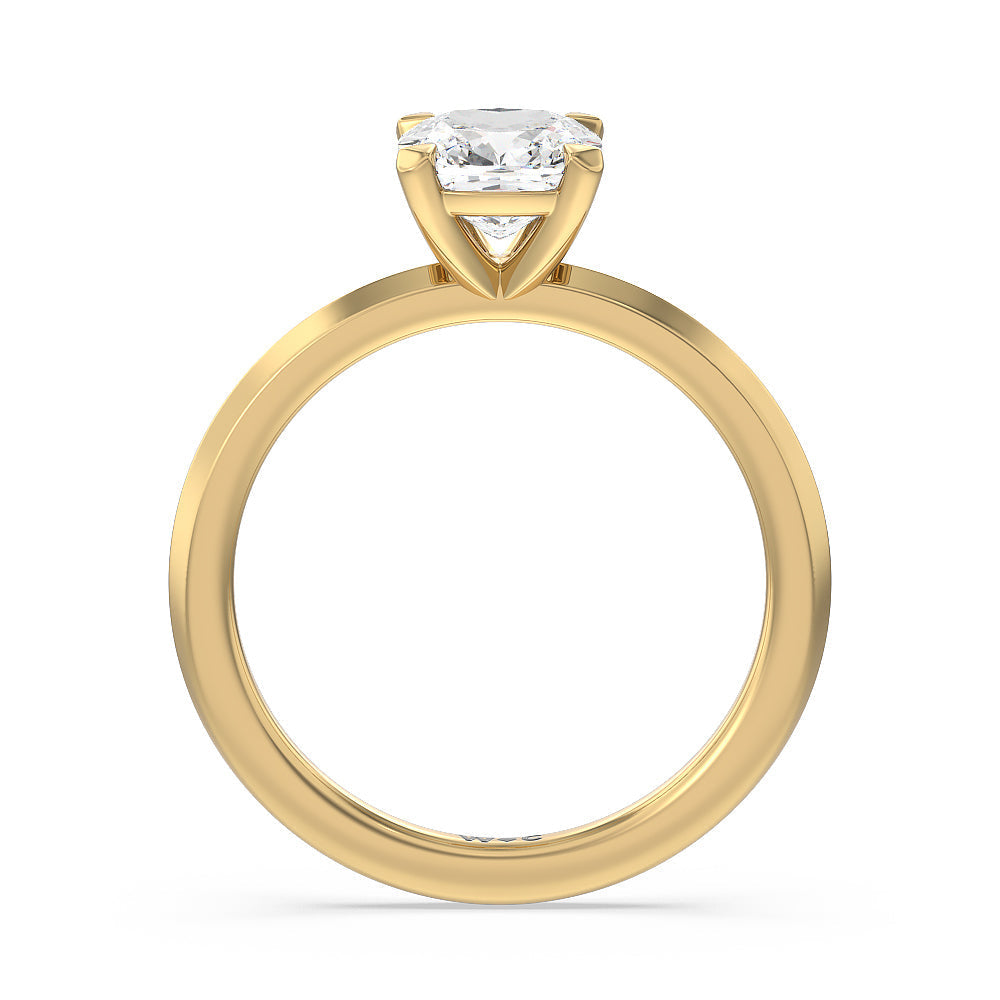 Petite Knife Edge Solitaire Engagement Ring with Cushion Cut Diamond in 14KT Yellow Gold view 2
