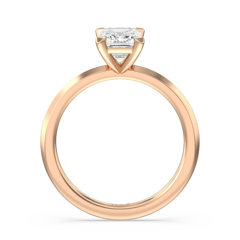 Petite Knife Edge Solitaire Engagement Ring with Emerald Cut Diamond in 14KT Rose Gold view 2
