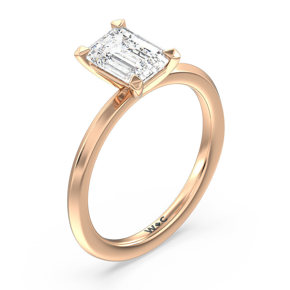 Emerald Cut Petite Knife Edge Solitaire Lab Grown Diamond Engagement Ring (E+ VVS+) with Lab Grown Diamond in 14KT Rose Gold view 3
