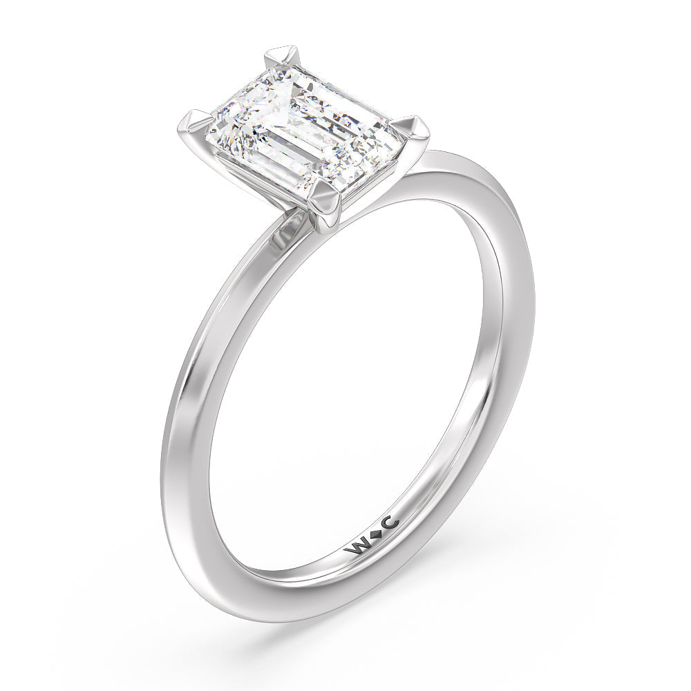 Emerald Cut Petite Knife Edge Solitaire Lab Grown Diamond Engagement Ring (E+ VVS+) with Lab Grown Diamond in 14KT Platinum view 3
