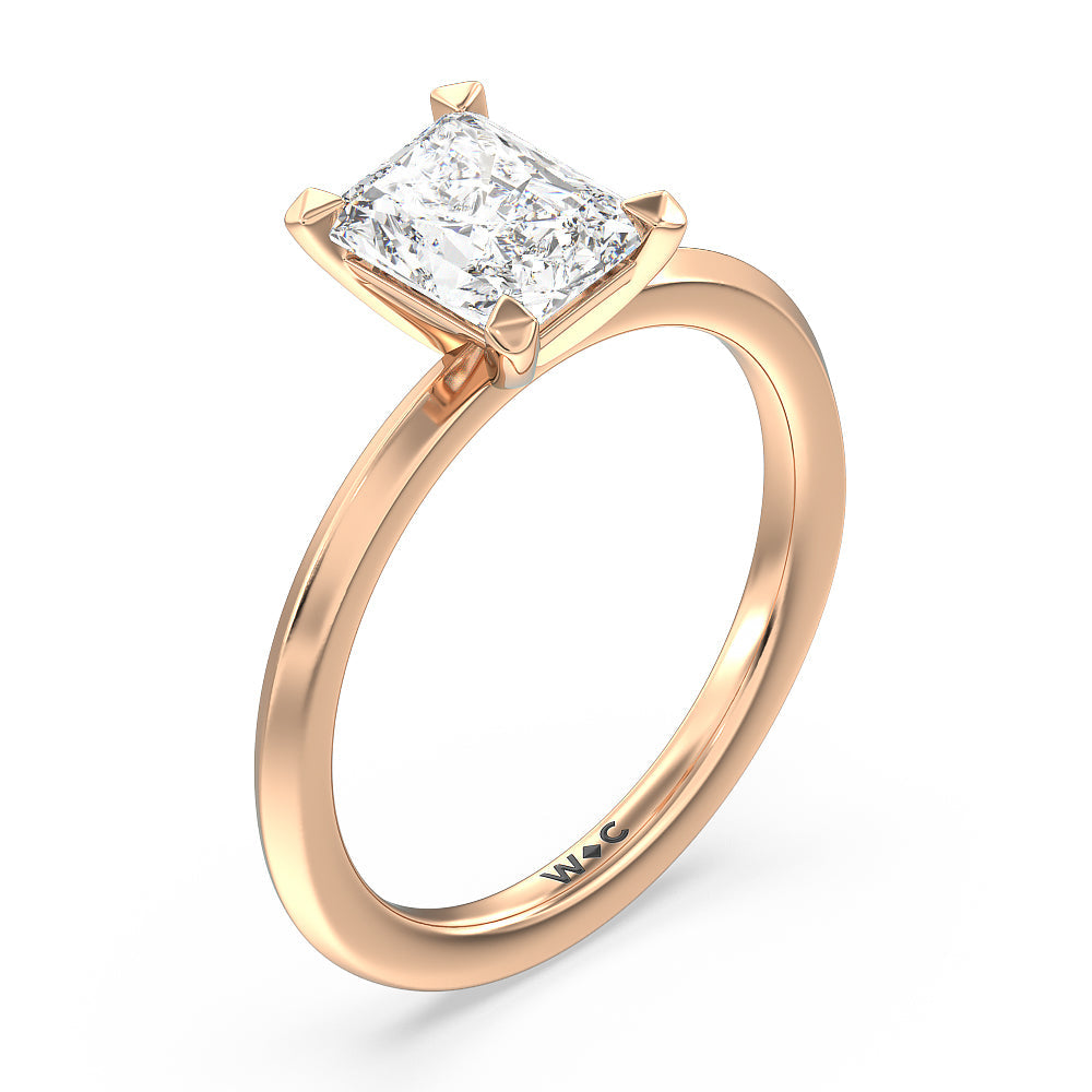 Petite Knife Edge Solitaire Engagement Ring with Radiant Cut Diamond in 14KT Rose Gold view 3

