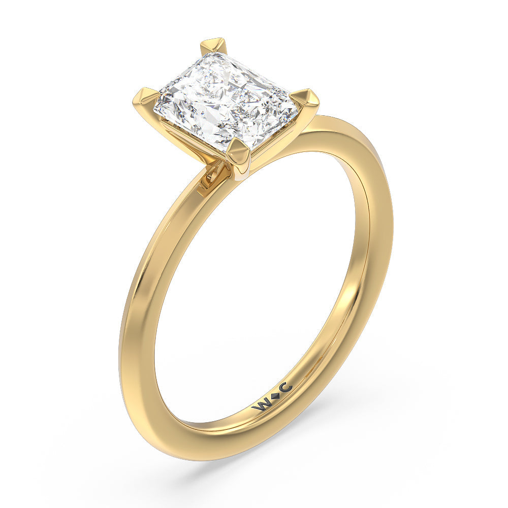Petite Knife Edge Solitaire Engagement Ring with Radiant Cut Diamond in 14KT Yellow Gold view 3
