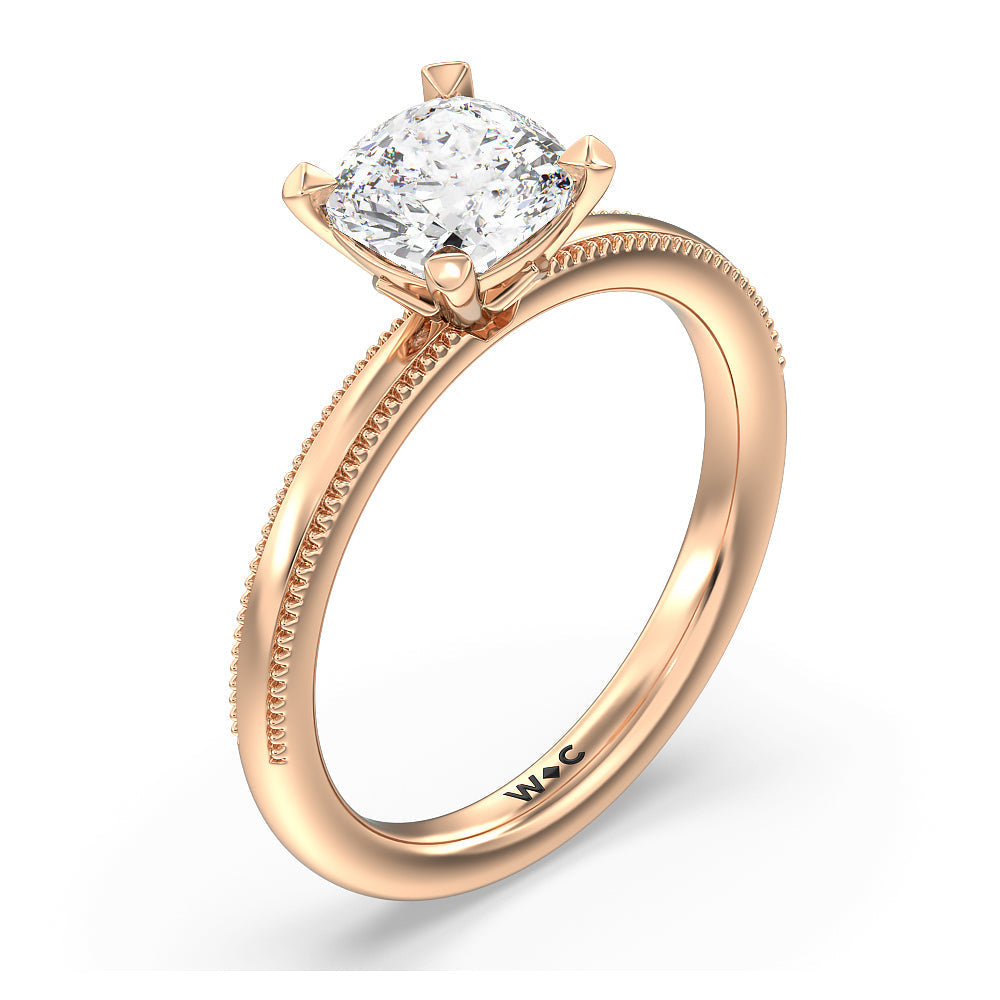Cushion Cut Kite Basket Four Prong Solitaire Engagement Ring with Lab Grown Diamond in 14KT Rose Gold view 3
