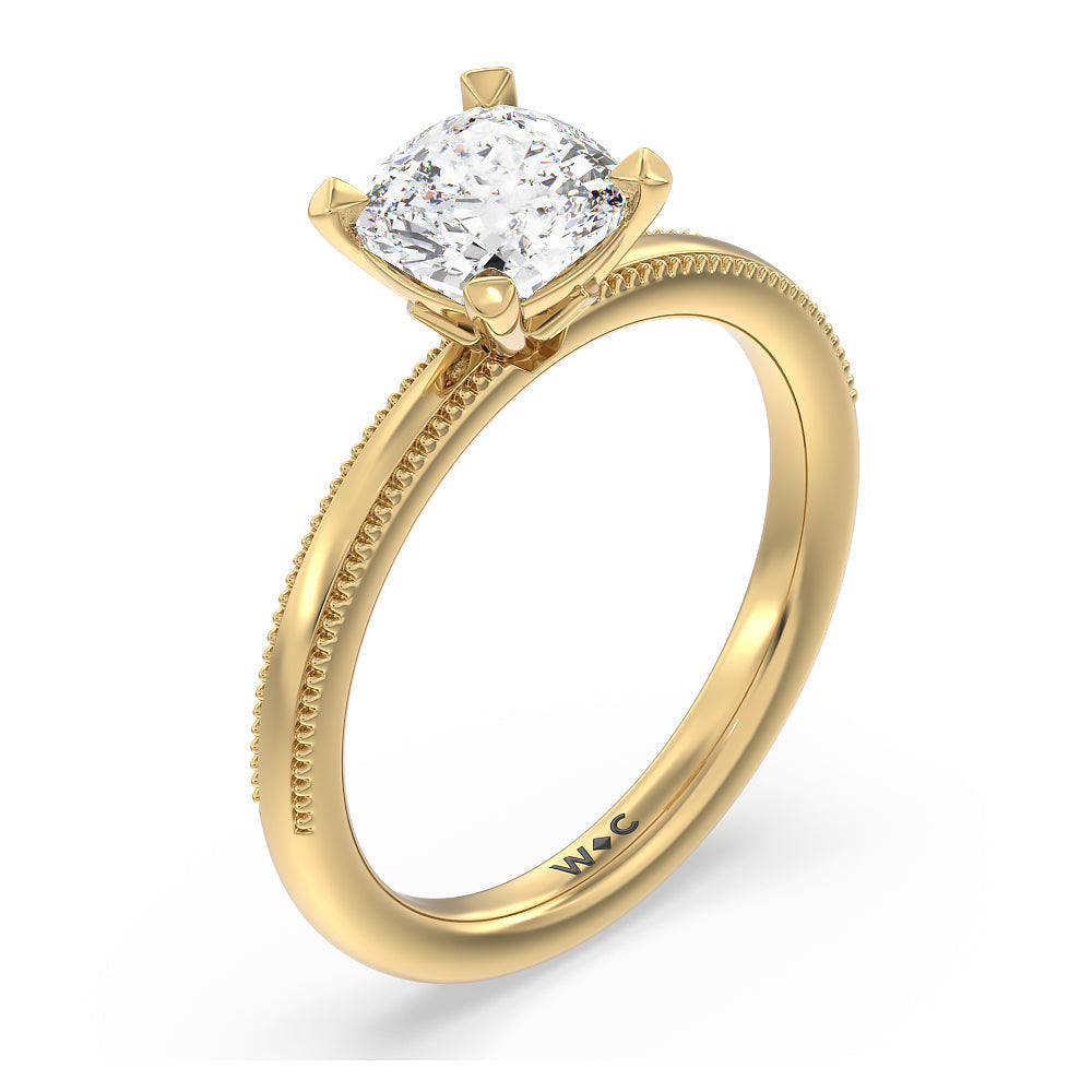 Cushion Cut Kite Basket Four Prong Solitaire Engagement Ring with Lab Grown Diamond in 14KT Yellow Gold view 3
