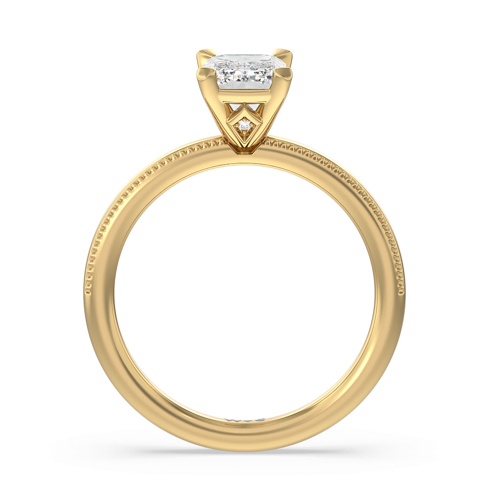 Emerald Cut Kite Basket Four Prong Solitaire Engagement Ring with Lab Grown Diamond in 14KT Yellow Gold view 2
