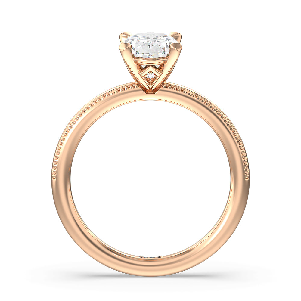 Oval Cut Kite Basket Four Prong Solitaire Engagement Ring with Lab Grown Diamond in 14KT Rose Gold view 2
