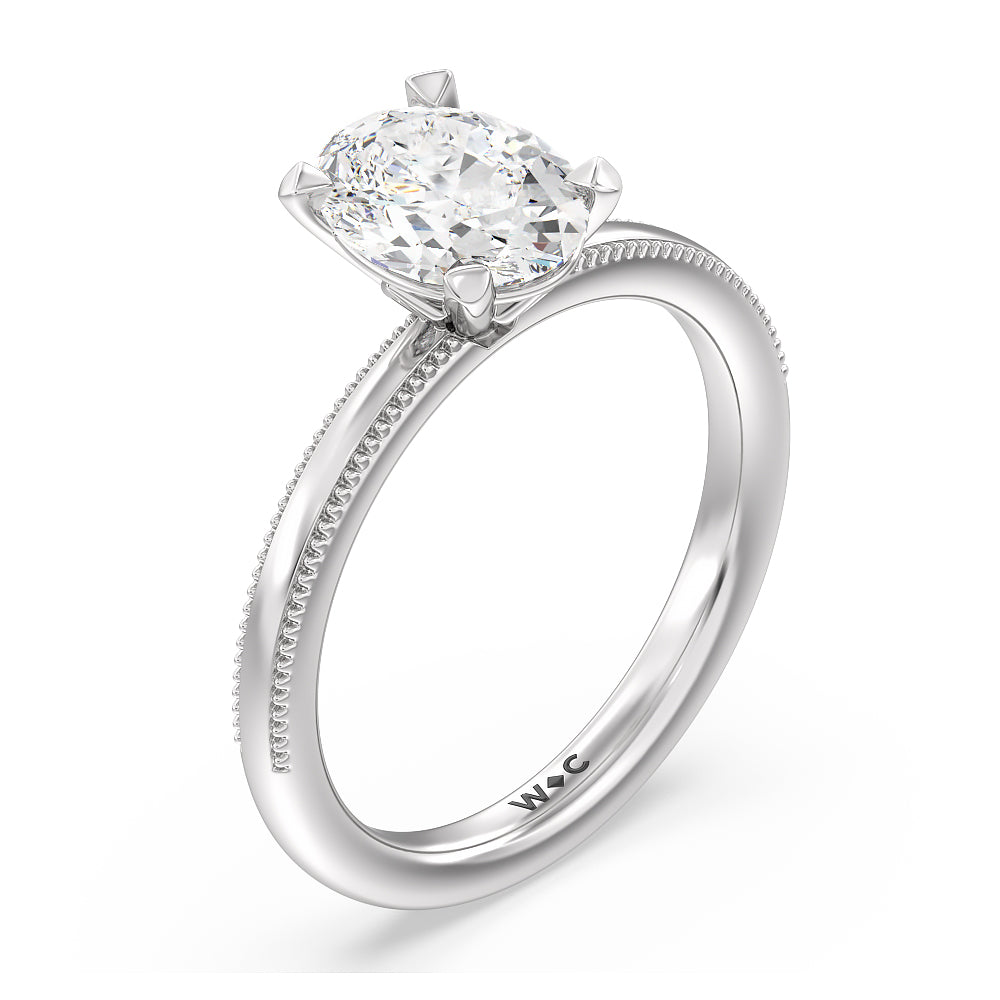 Oval Cut Kite Basket Four Prong Solitaire Engagement Ring with Lab Grown Diamond in 14KT Platinum view 3
