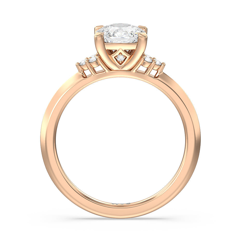 Taper Knife Edge Side Stone Engagement Ring with Cushion Cut Diamond in 14KT Rose Gold view 2

