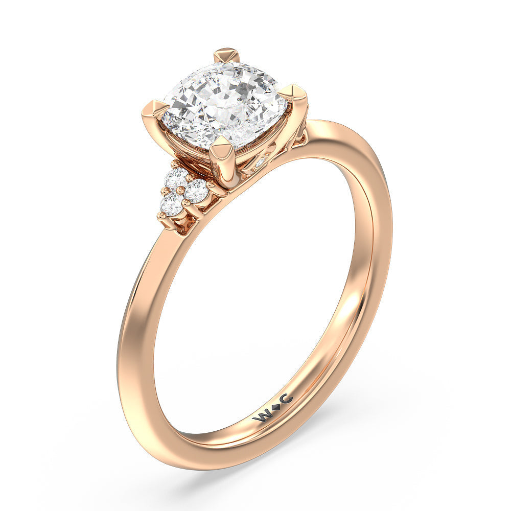 Taper Knife Edge Side Stone Engagement Ring with Cushion Cut Diamond in 14KT Rose Gold view 3
