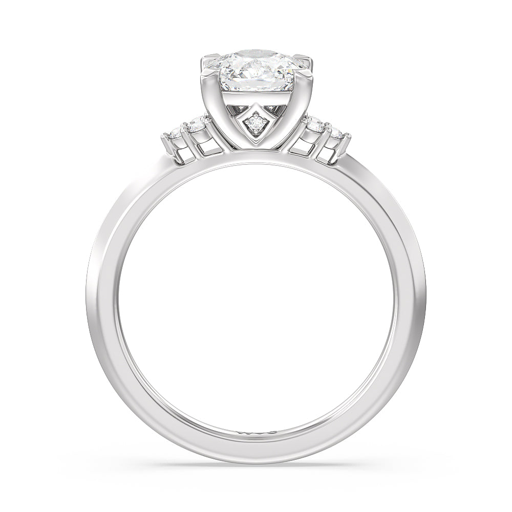 Taper Knife Edge Side Stone Engagement Ring with Cushion Cut Diamond in 14KT Platinum view 2
