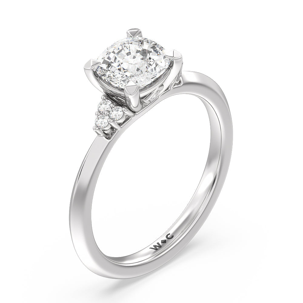 Taper Knife Edge Side Stone Engagement Ring with Cushion Cut Diamond in 14KT Platinum view 3
