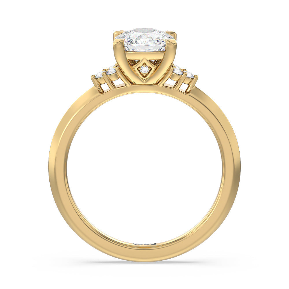 Taper Knife Edge Side Stone Engagement Ring with Cushion Cut Diamond in 14KT Yellow Gold view 2
