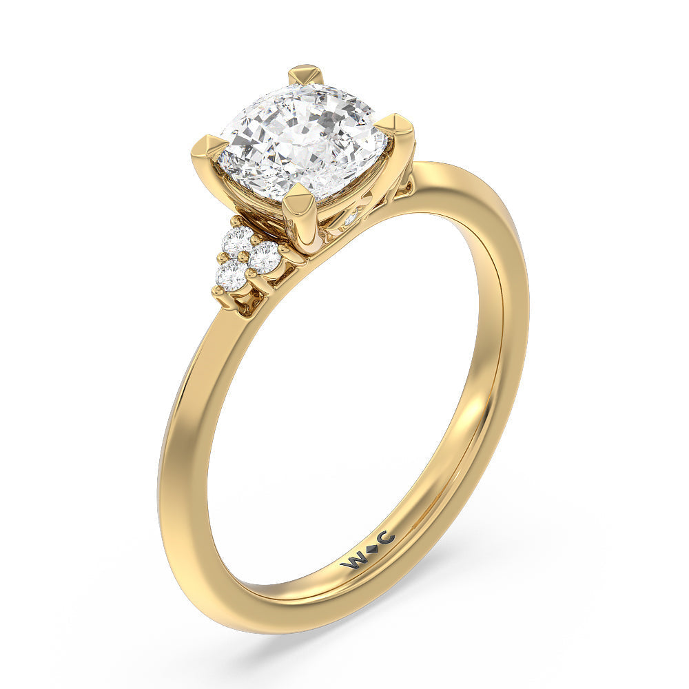 Taper Knife Edge Side Stone Engagement Ring with Cushion Cut Diamond in 14KT Yellow Gold view 3
