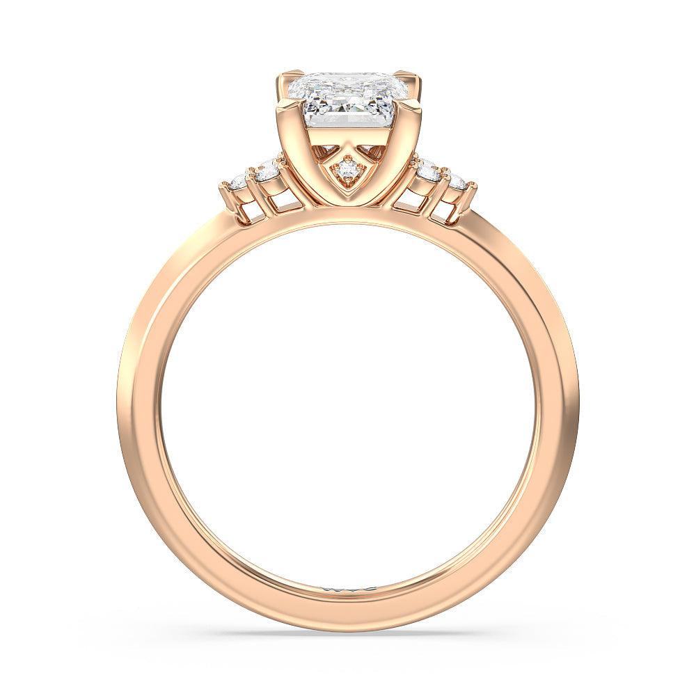 Taper Knife Edge Side Stone Engagement Ring with Emerald Cut Diamond in 14KT Rose Gold view 2
