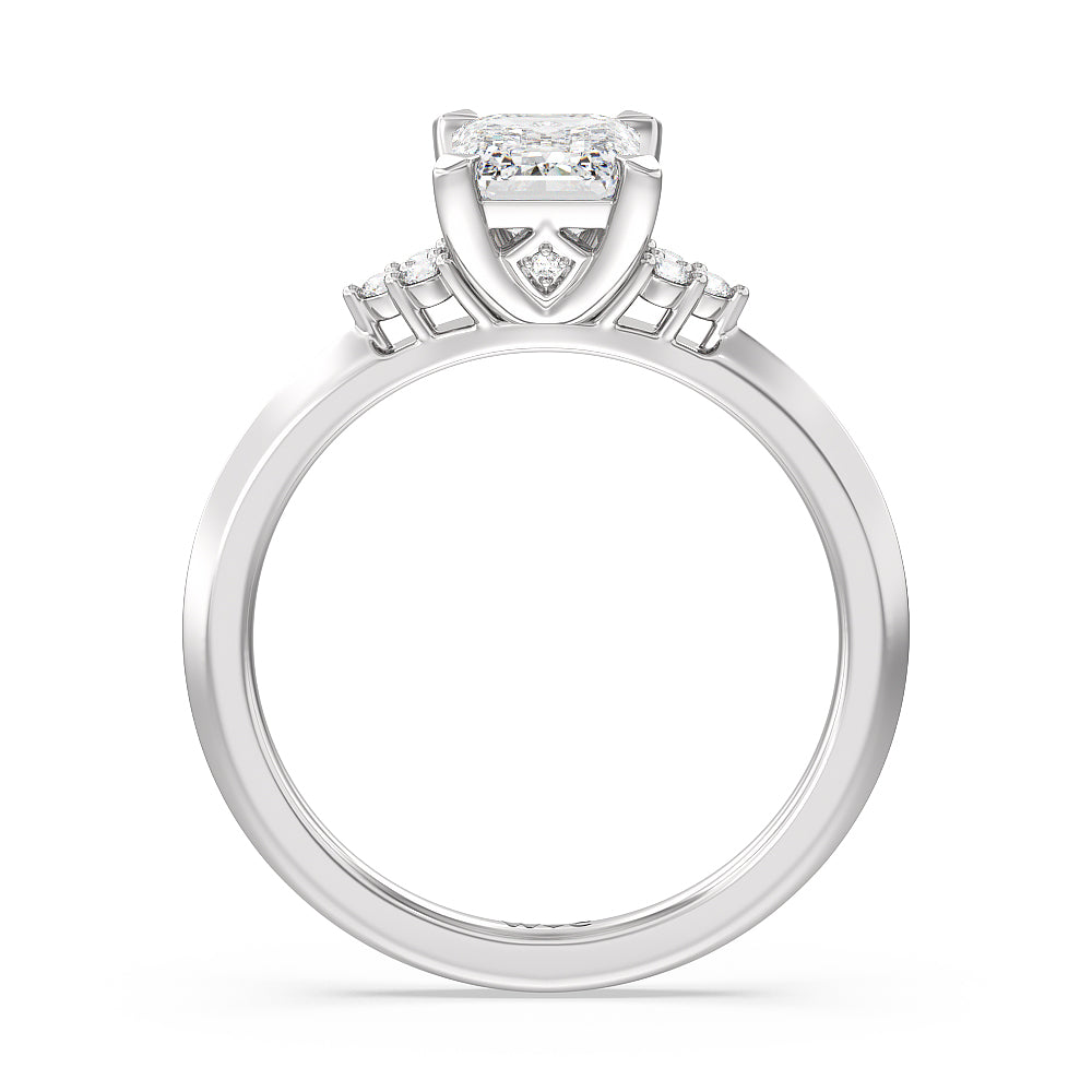 Taper Knife Edge Side Stone Engagement Ring with Emerald Cut Diamond in 14KT Platinum view 2
