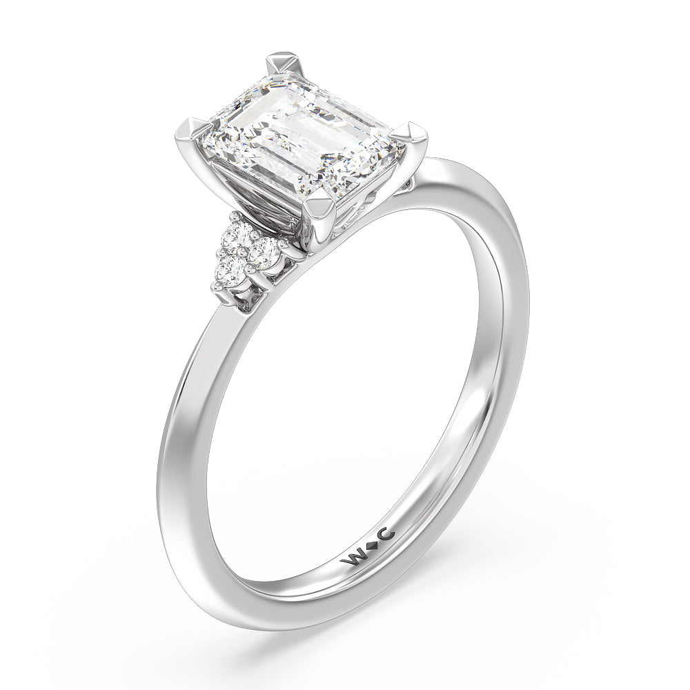 Taper Knife Edge Side Stone Engagement Ring with Emerald Cut Diamond in 14KT Platinum view 3
