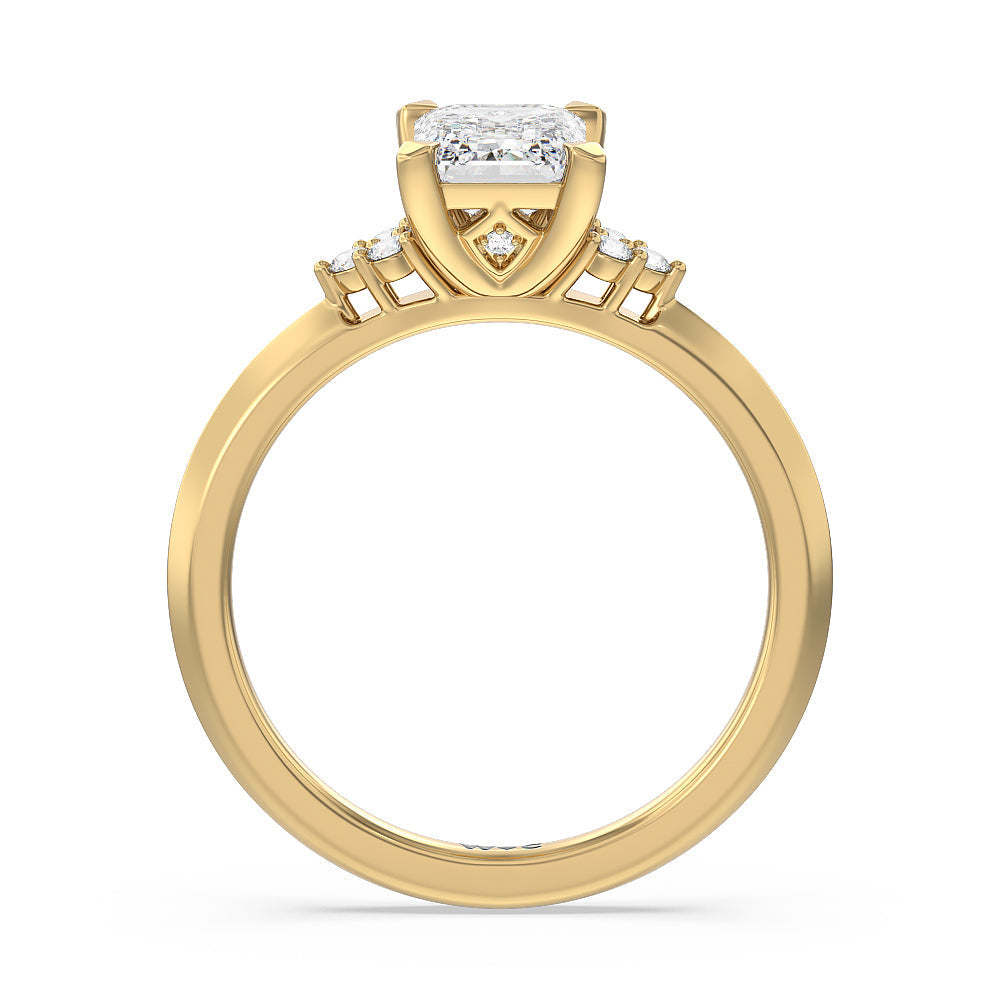 Taper Knife Edge Side Stone Engagement Ring with Emerald Cut Diamond in 14KT Yellow Gold view 2
